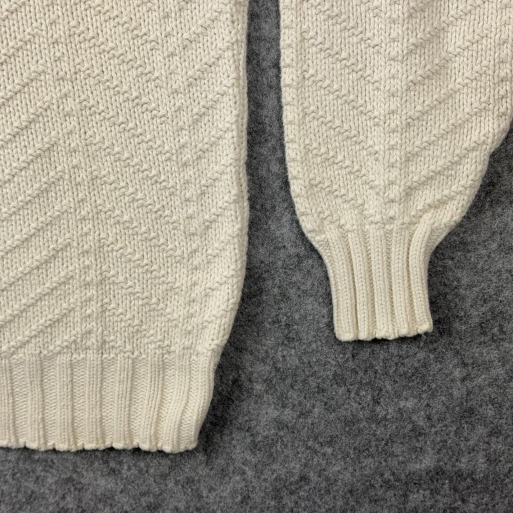 VTG LL Bean Sweater Mens Medium Cream Chevron Textured Cotton Knit USA Made 90s - Picture 6 of 11